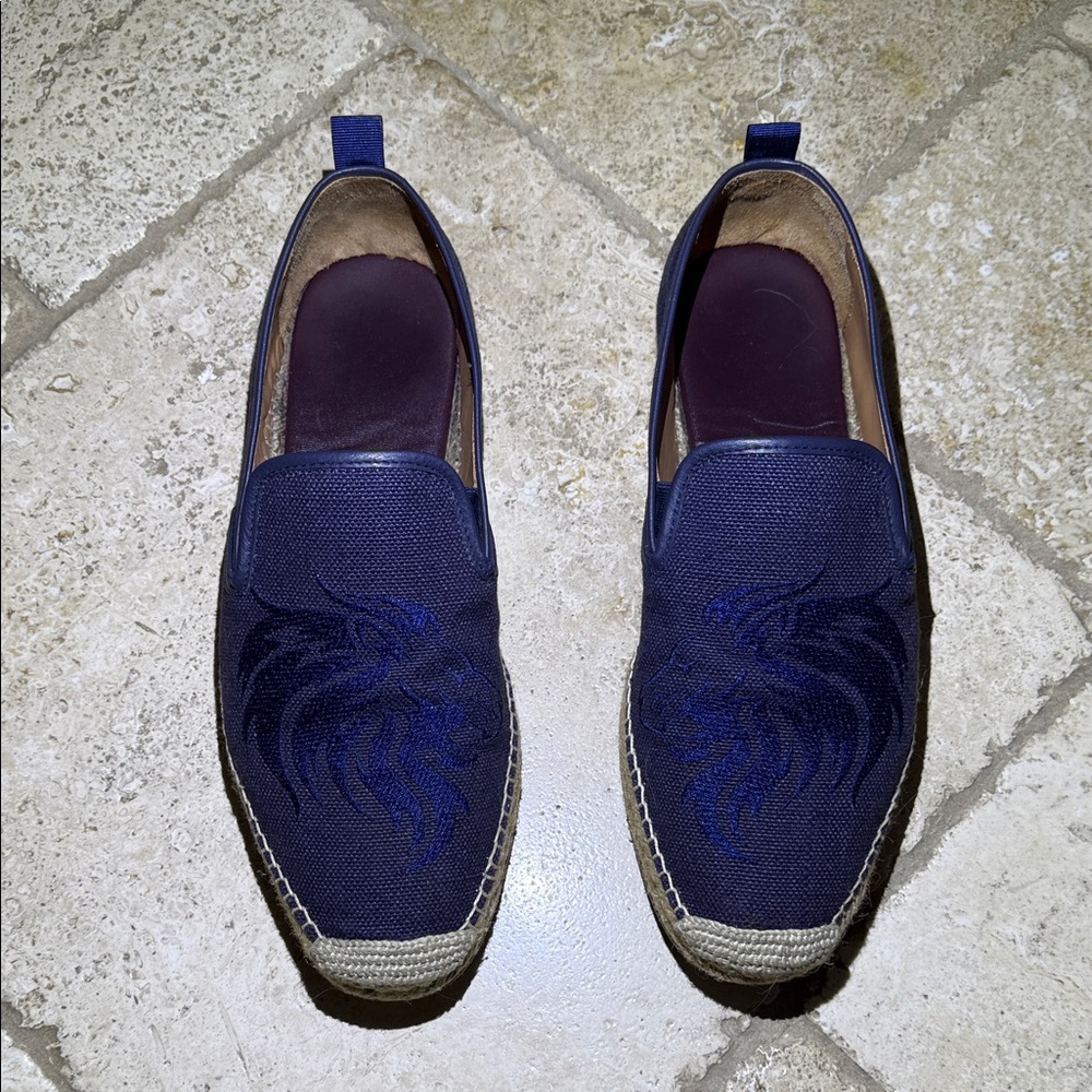 Bruno Magli Dark Blue Espadrilles with Embroidered Lion on front